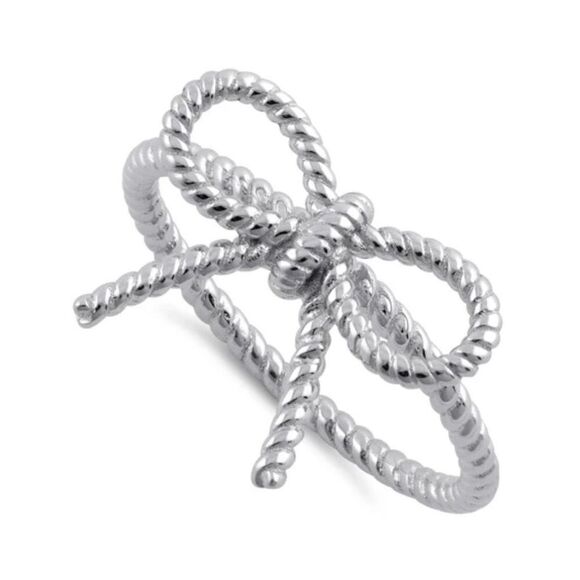 Twisted Elegance: Sterling Silver Rope Knot Bow Ring Size 8 New - Picture 1 of 4